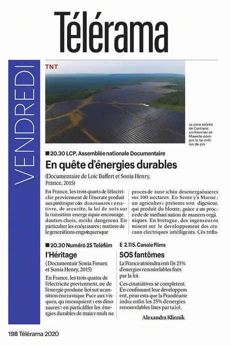 Le documentaire "En quête d'énergie d'énergie durable de Sonia Henry sur Télérama